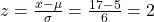 z=\frac{x-\mu}{\sigma}=\frac{17-5}{6}=2