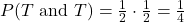 P(T \text { and } T)=\frac{1}{2} \cdot \frac{1}{2}=\frac{1}{4}