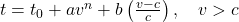 t = t_0 + av^n + b \left( \frac{v - c}{c} \right), \quad v > c