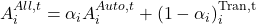 A_i^{All,t}=\alpha_iA_i^{Auto,t}+\left(1-\alpha_i\right)_i^{\mathrm{Tran,t\ }}