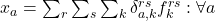 x_a=\sum_{r}\hairsp\hairsp\sum_{s}\hairsp\hairsp\sum_{k}\hairsp\hairsp\delta_{a,k}^{rs}f_k^{rs}:\forall a