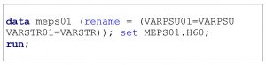 SAS syntax used to rename variable prior to combining with additional years of MEPS data