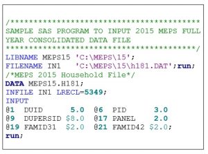 SAS syntax to input MEPS HC-181: 2015 Full Year Consolidated Data File