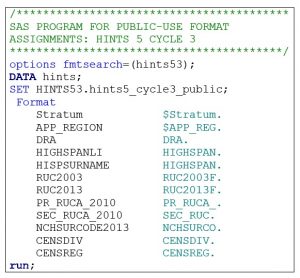 SAS syntax for public format assignments, HINTS 5 Cycle 3