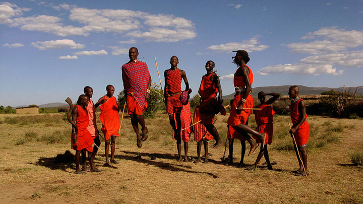 Image of Maasai young men demonstrating the Adumu ceremony.