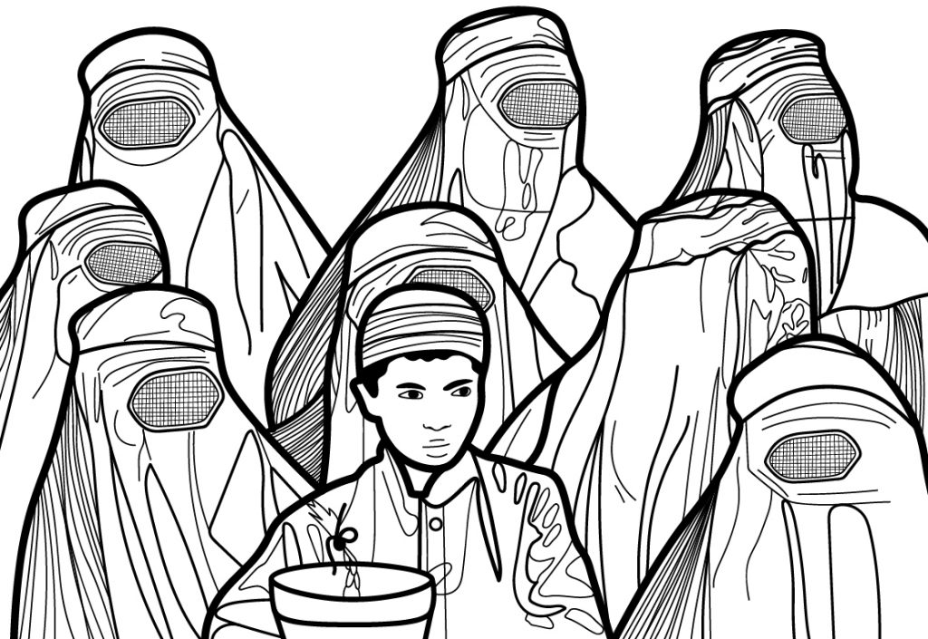 Image of Digital Transformational Sketch by Marizela Garza of the original artwork: Osama film poster.