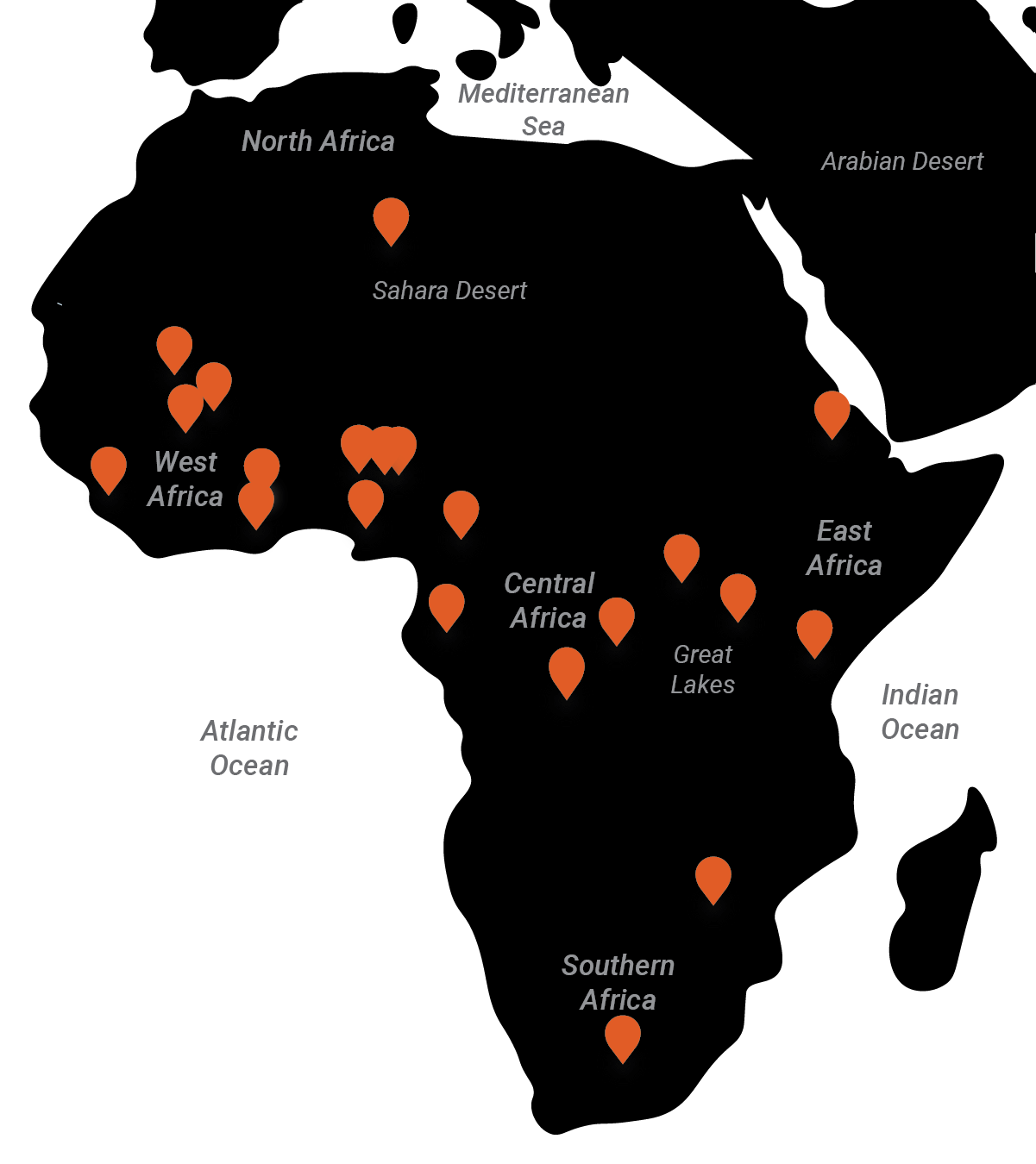 Image of Map of locations of all African artworks discussed in “Where Does Art Come From?” by Marizela Garza.