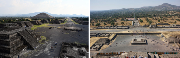 Image of View from “Pyramid of the Moon” looking toward the “Avenue of the Dead” and the “Pyramid of the Sun” at Teotihuacan, Mexico, in 2018