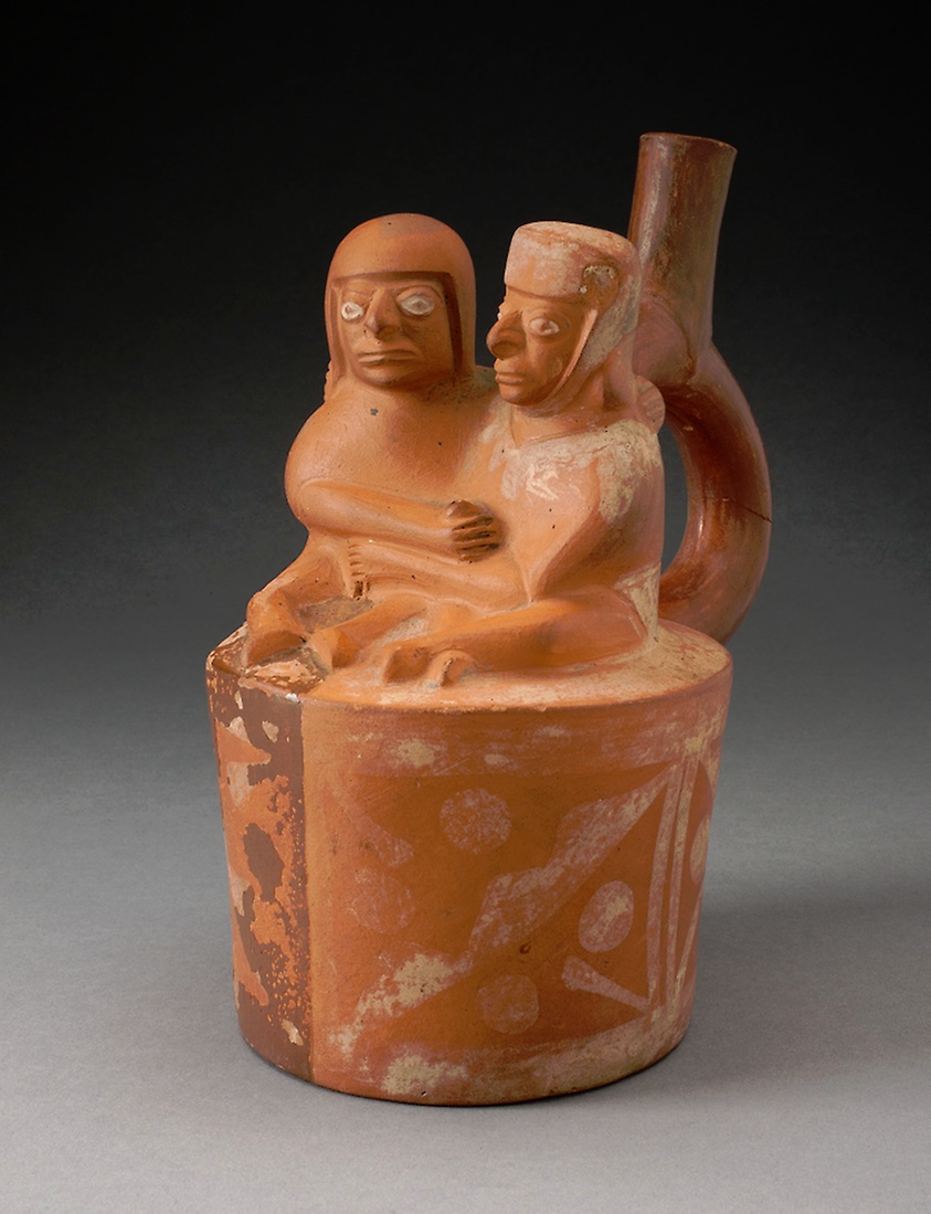Image of "Handle Spout Vessel Depicting a Couple in an Erotic Embrace" by Moche Maker(s) of North Coast, Peru