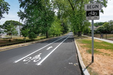 A bike lane on Pleasant Valley Parkway, Providence, Rhode Island.