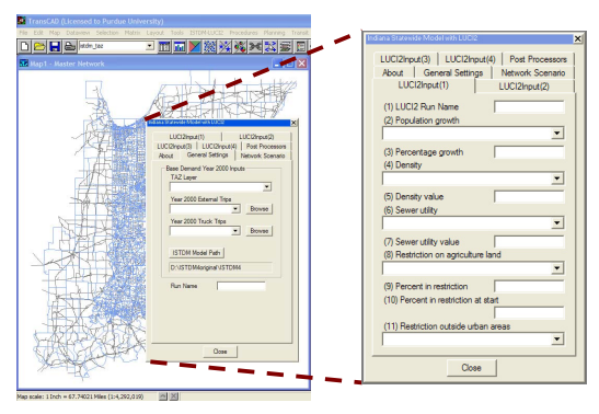 interface of Indiana integrated model with modules for tuning model inputs