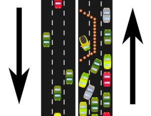 Graphic depicting traffic congestion because lanes blocked off for construction.