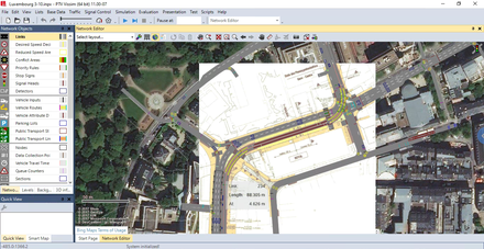 Screenshot of aerial of Luxembourg City with the PTV VISSIM interface.