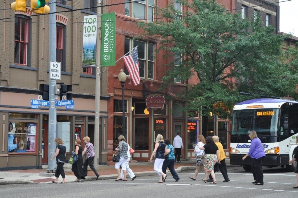 Photo of walkable downtown area in Kalamazoo.