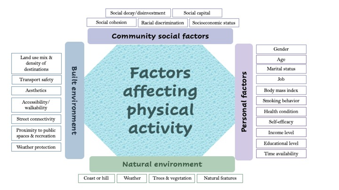 Four factors with subcategories that affect physical activity.