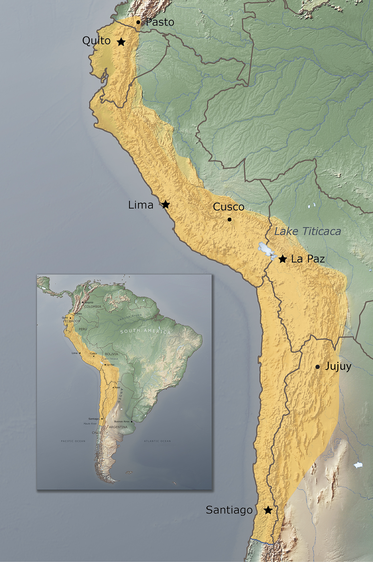 Mapa que señala la extensión del imperio inca y la zona de habla quechua.