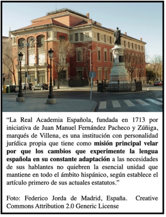 El edificio donde se ubica la Real Academia Española en Madrid con información sobre la organización, cuándo fue fundada y su misión.