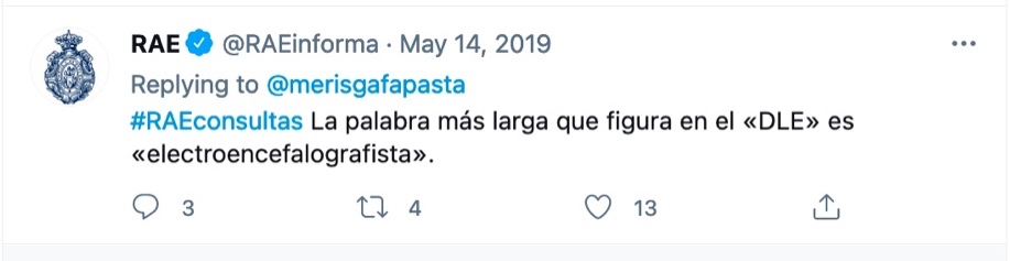 Un tuit de la Real Academia Española sobre la palabra "electroencefalografista".