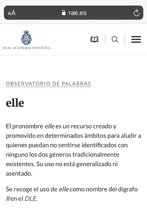 Un tuit de la Real Academia Española sobre el uso del pronombre "elle".