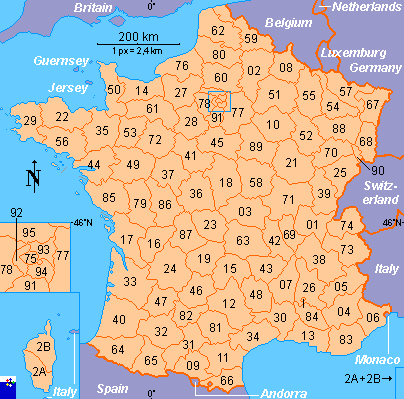 map of departments of France with their corresponding numbers