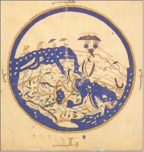 Al-Idrisi's World Map from 'Alî ibn Hasan al-Hûfî al-Qâsimî's (Wikimedia Commons).