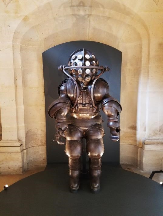 An antique diving suit