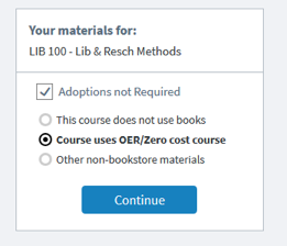 Option to select OER or Zero Cost resource for a Course.