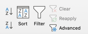 This image is displays the filter and sort function on Microsoft Excel