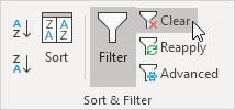 This image is displays the filter and sort function on Microsoft Excel