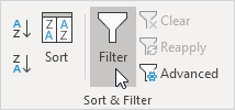 This image is displays the filter and sort function on Microsoft Excel