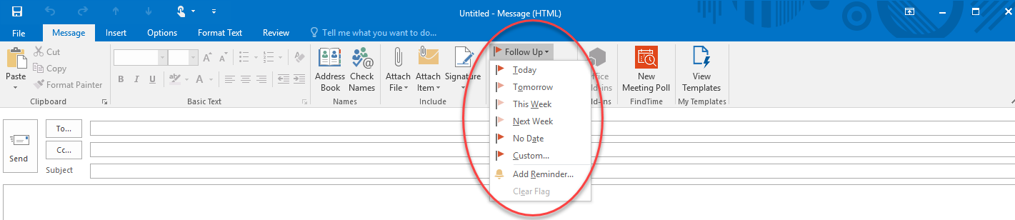 Screenshot showing how to flag an email for follow up