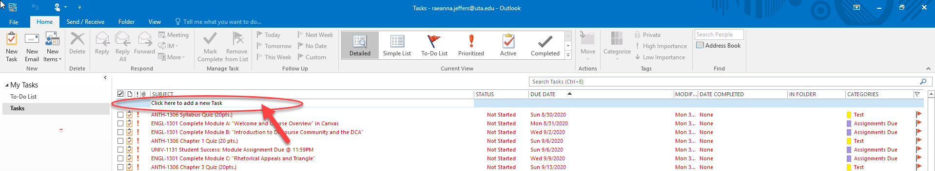 Screenshot showing where to add a new task