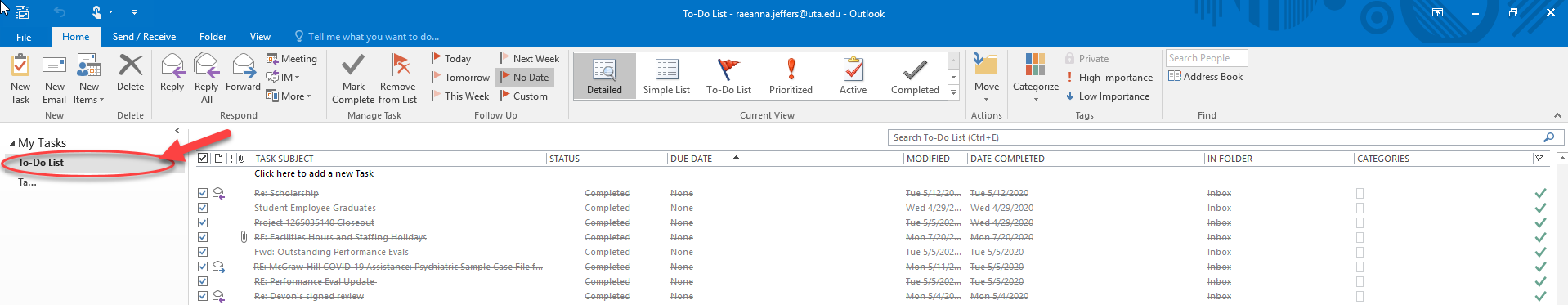 Screenshot showing how to view your to-do list in a full pane