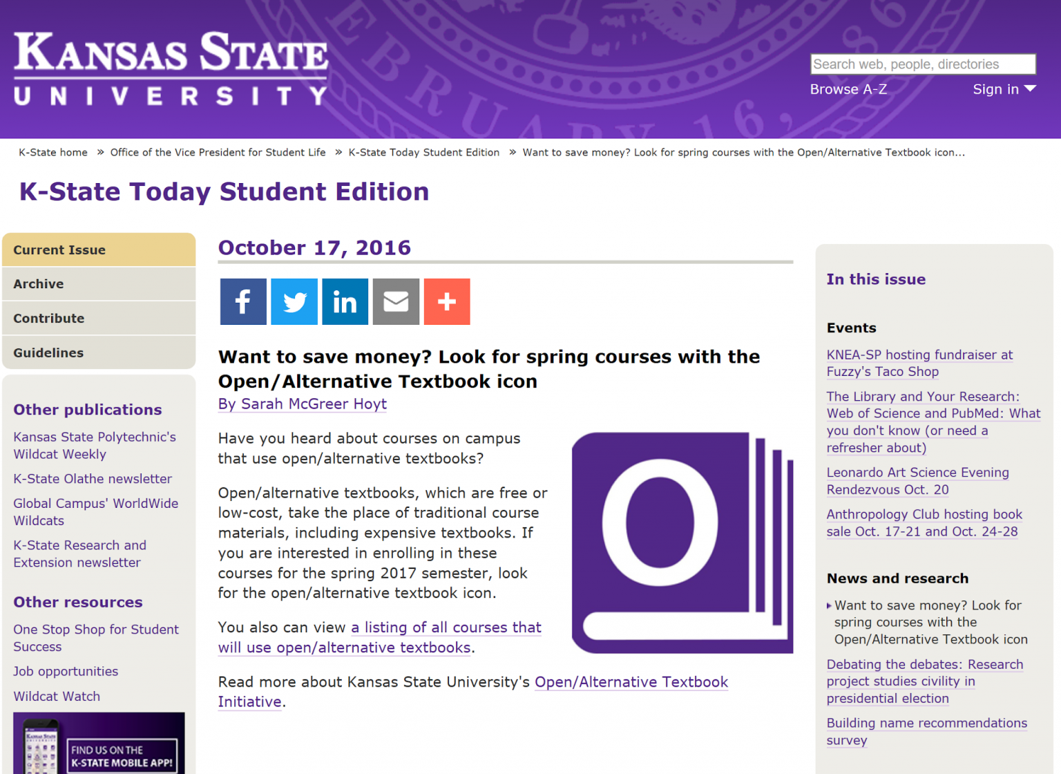 Kansas State University Marking Open and Affordable Courses Best