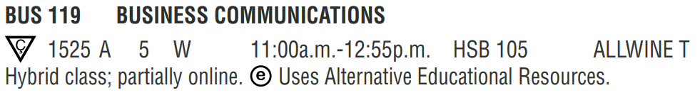 Class Schedule Listing for BUS 119 Business Communication with AER icon